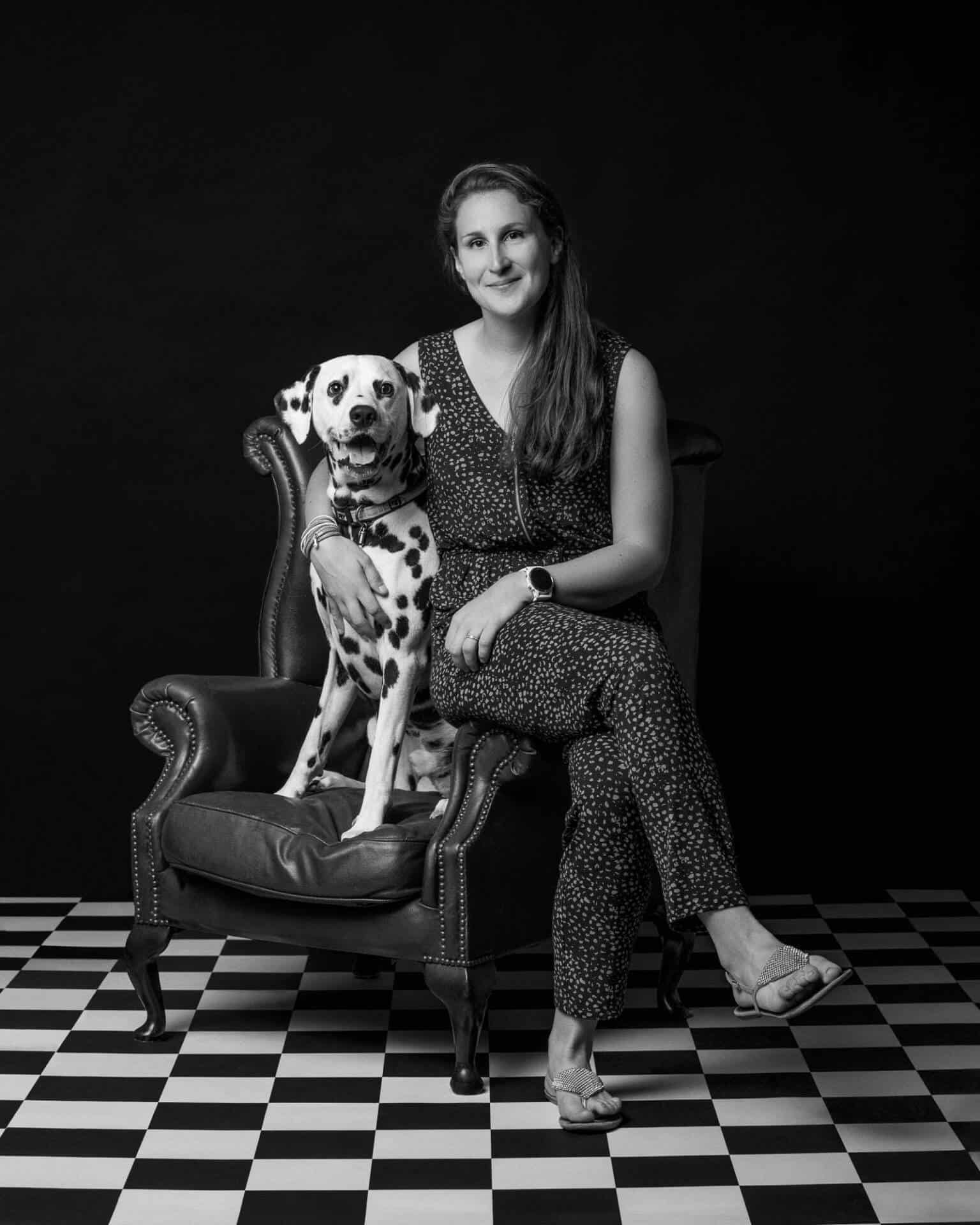 Dalmatian Dog and Owner Studio Portrait by Mark Hewitson of Mark Hewitson Photography, Thame, Oxfordshire